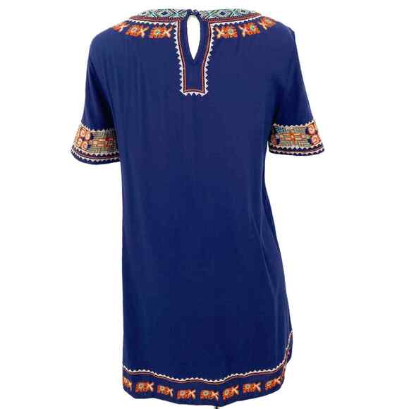 Mur Mur Mini Dress Womens Small Blue Embroidered Aztec Southwest Short Sleeve - Picture 8 of 8